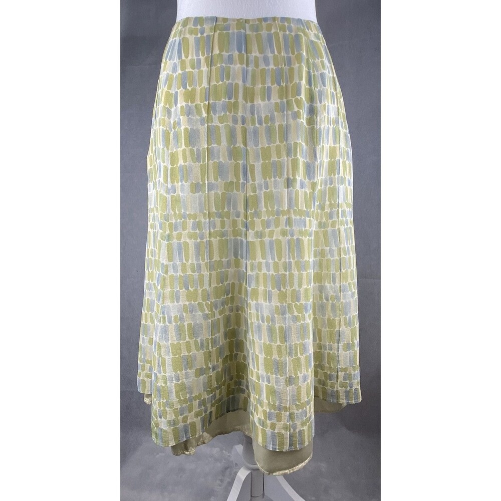 Vintage Talbots Pure Silk‎ Skirt Size 6 Green Blue Mosaic Print Lined Midi